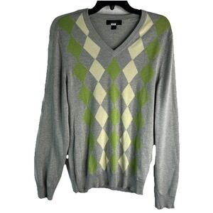Express Silk Cashmere Argyle Long Sleeve Sweater Grey Green Lightweight Preppy S